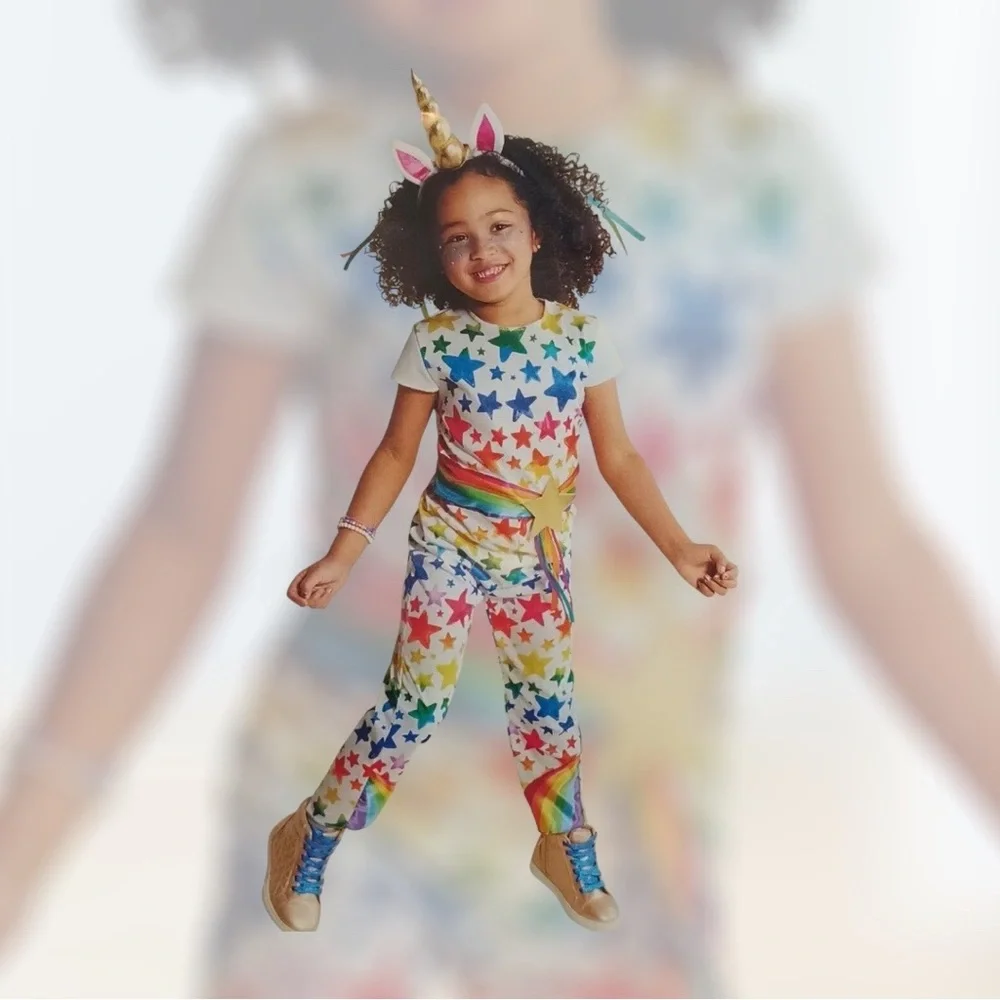 Hyde & Eek Toddler Girls Rainbow Star Unicorn Jumpsuit Costume 4-5T